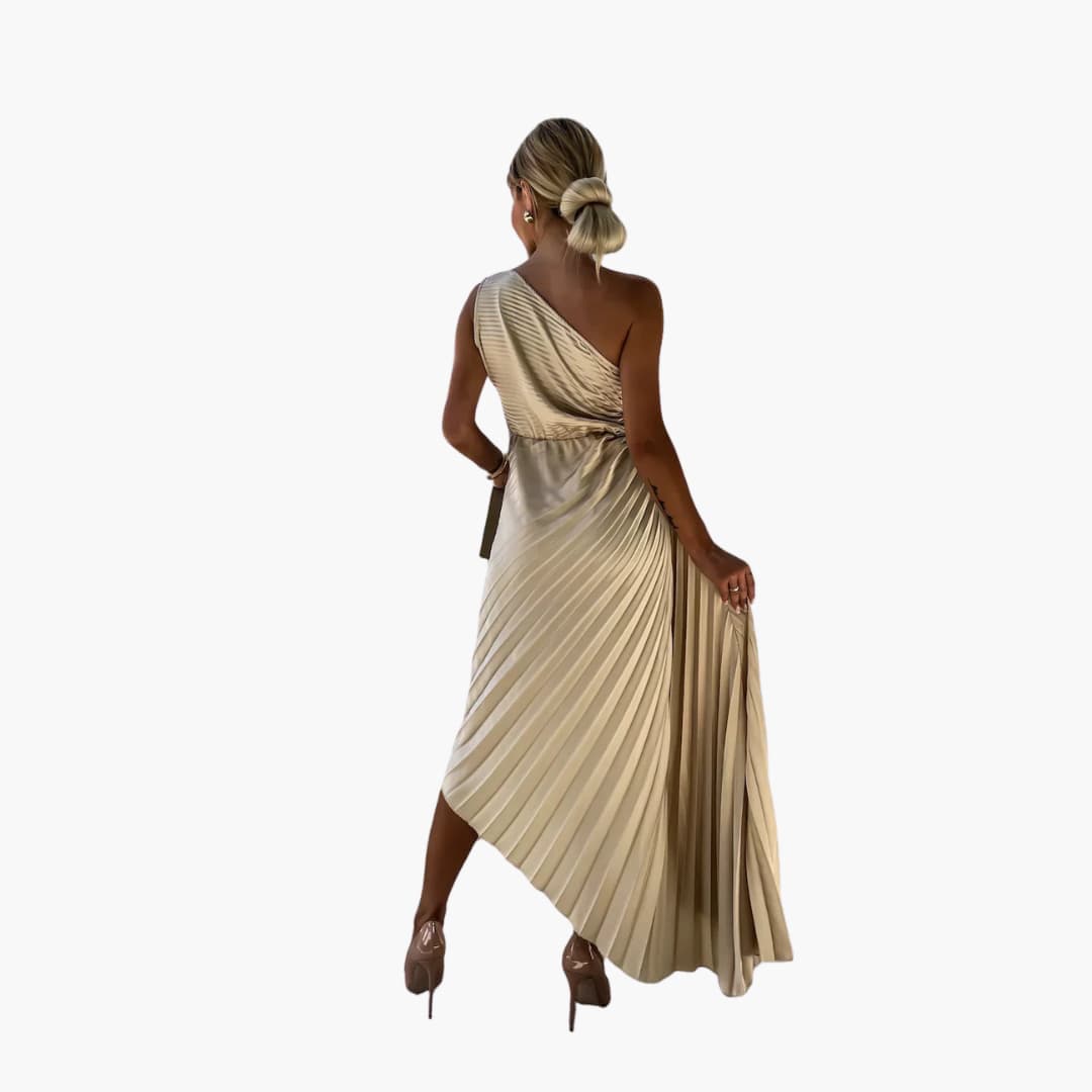 Women’s Midi Dress with Pleated Skirt and Floral Detail
