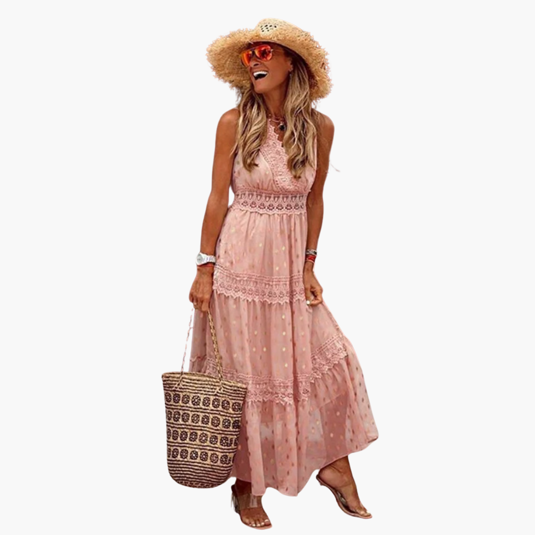 Women’s Maxi Dress with Halter Neck and Boho Prints