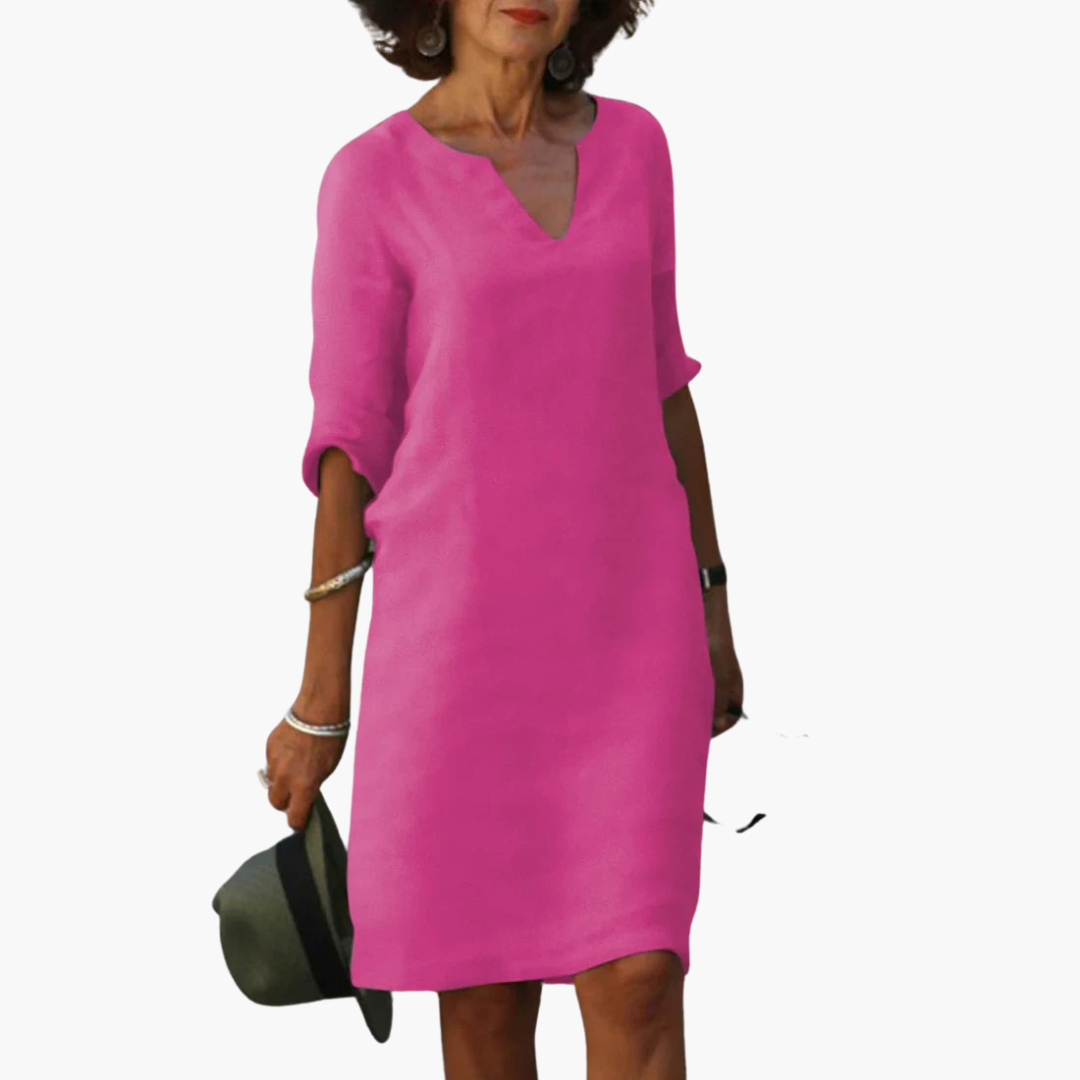Women’s V-Neck Mini Dress with 3/4 Sleeves and Tapered Waist