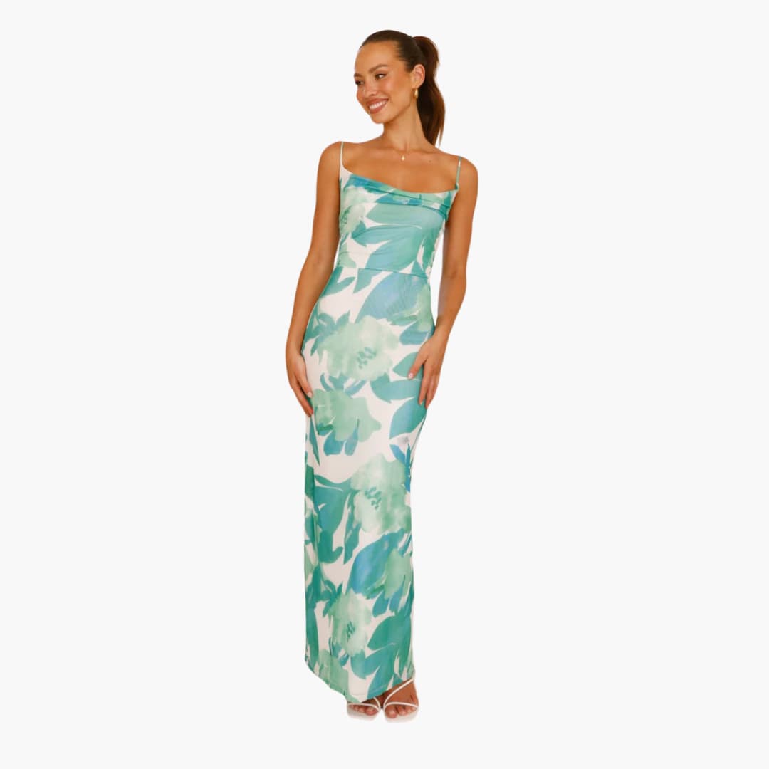 Women’s maxi dress with cowl neckline and lace-up back