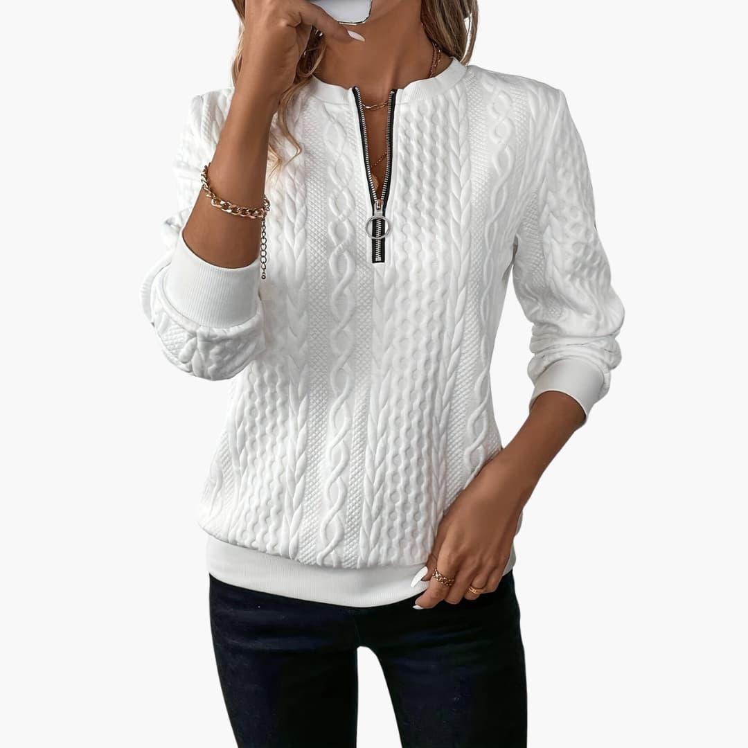 Cable Knit Zip Sweater – Women's Long Sleeve Pullover -  Made By Riley