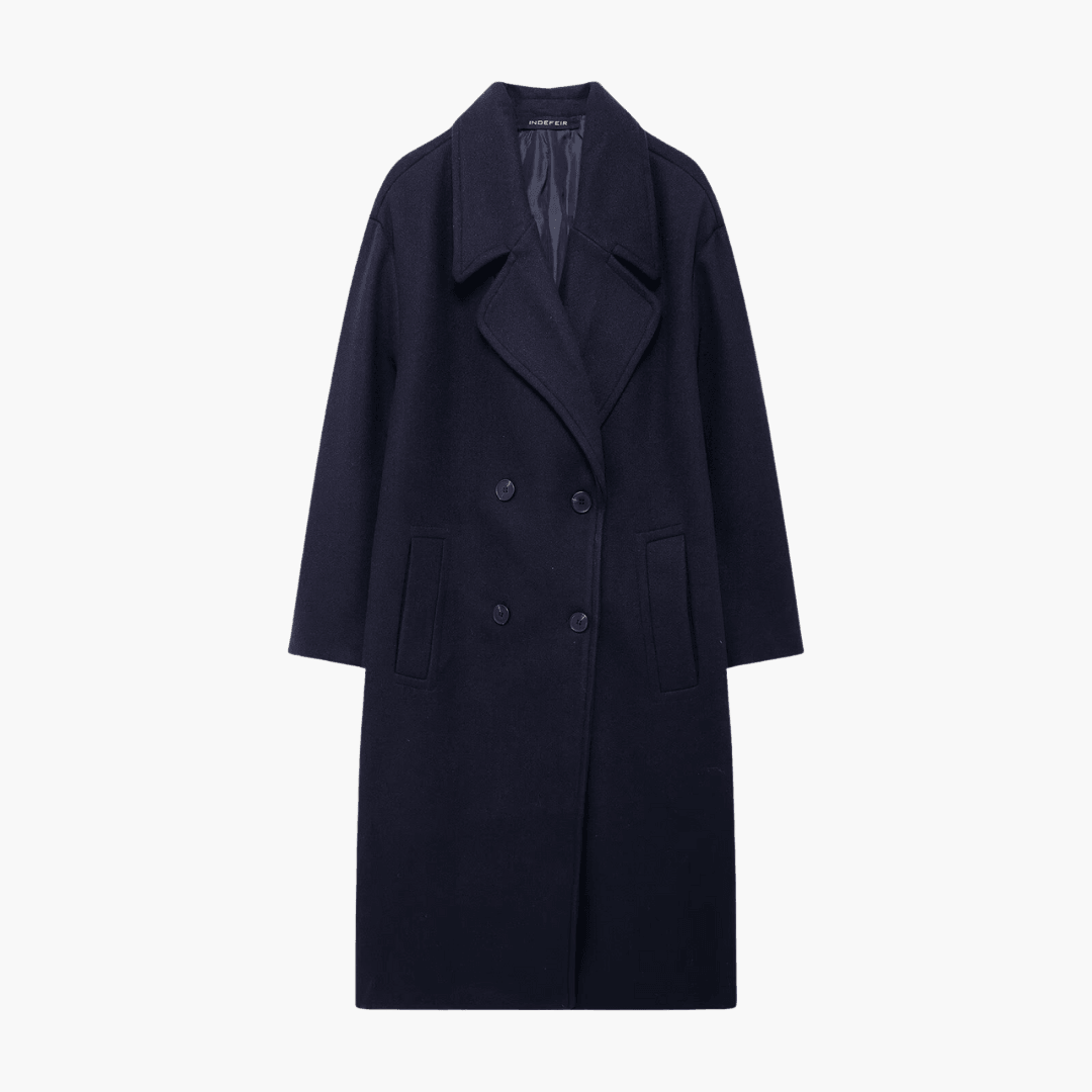 Long Wool-Blend Winter Coat - Elegant Outerwear for Women