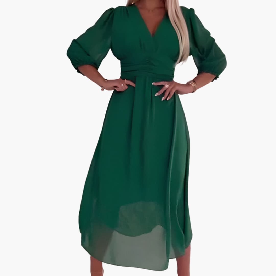 Women’s Wrap Dress with V Neck and Adjustable Tie